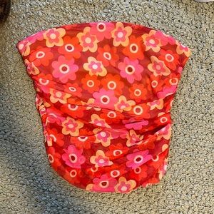 70s-80s print floral strapless top